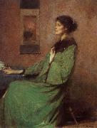Thomas Wilmer Dewing Portrait of lady holding one rose china oil painting artist